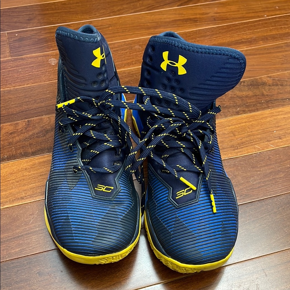 Under Armour 3C Charged Blue and Yellow Basketball Shoes size 10